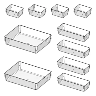 Kit 10 Organizadores Acrílico Cristal Modular Para Geladeiras Maquiagens Gavetas Armarios