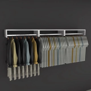 Kit 3 Cabideiro de Parede Closet Arara de Roupas Quarto MDF Branco 60 CM