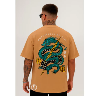 Camiseta Dragão Watatsumi Camisa Oversized Malha 100% Algodão Fio 30.1 Linha Premium Moda Streetwear