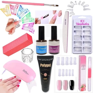Kit Polygel Alongamento De Unha + Molde F1 + Lixa + Top Coat + Primer + Cabine Sun Mini  Poligel Alongamento Unhas em Oferta na Shopee