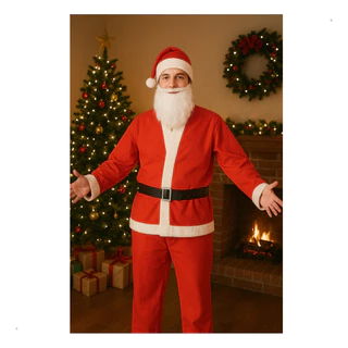 Roupa de Papai Noel Fantasia Adulto Poliéster com 5 Peças Completa

