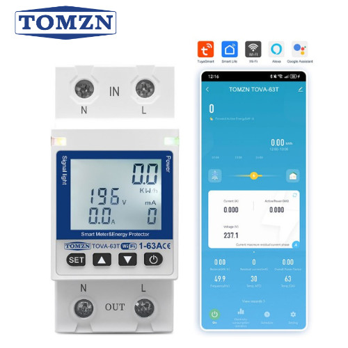 Disjuntor Interruptor Medidor Temporizador Protetor Inteligente WIFI TOVA-63T 63A 110V / 220V - Tomzn