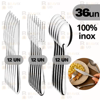 Jogo de Talheres 36 Peças Aço Inox 100% Garfo Faca e Colher de Mesa ALTA QUALIDADE