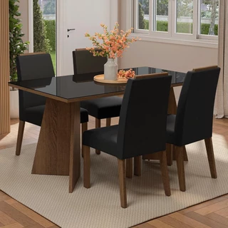Conjunto Sala de Jantar Tampo de Vidro 4 Cadeiras Rustic/Preto/Oxford Braga Madesa em Oferta na Shopee