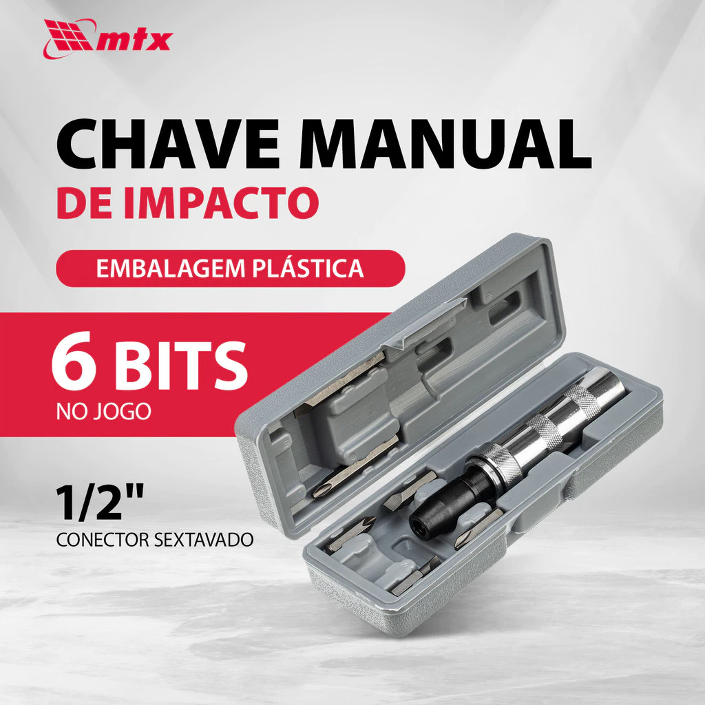 CHAVE DE IMPACTO ENCAIXE 1 2POL. COM BITS CAIXA PLASTICA 6 PCS MTX