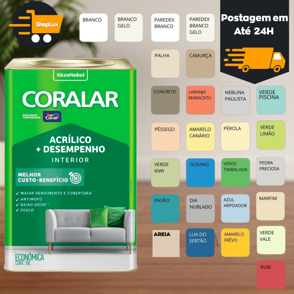 Tinta Coralar Paredes Coral 18 Litros Anti Mofo Acrílica Interno ...