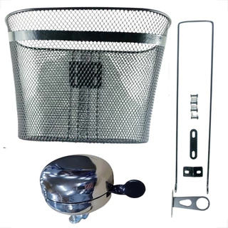 Cesta Cestinha Grande Aço com haste Bicicleta aro 39 x 30 x 29 + Brinde Campainha trim trim buzina cromada
