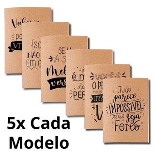 Kit 30x Cadernetas Inspiração Capa Kraft Flex 40 Pág A5 - Marrom-claro