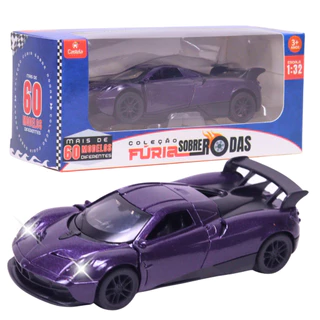 Carrinho Miniatura Roxo Pull Back 1:32 C/ Som e Luz - Castela
