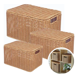 3 Cestos Caixa Organizador Tipo Vime Quarto Banheiro Rattan
