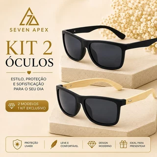 Kit 2 Óculos de Sol Masculino UV400 Preto Polarizado Estilo Quadrado Moderno Leve