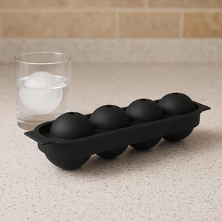 Forma de Gelo Silicone Flexível 4 Esferas Grandes Bar Whisky Drink