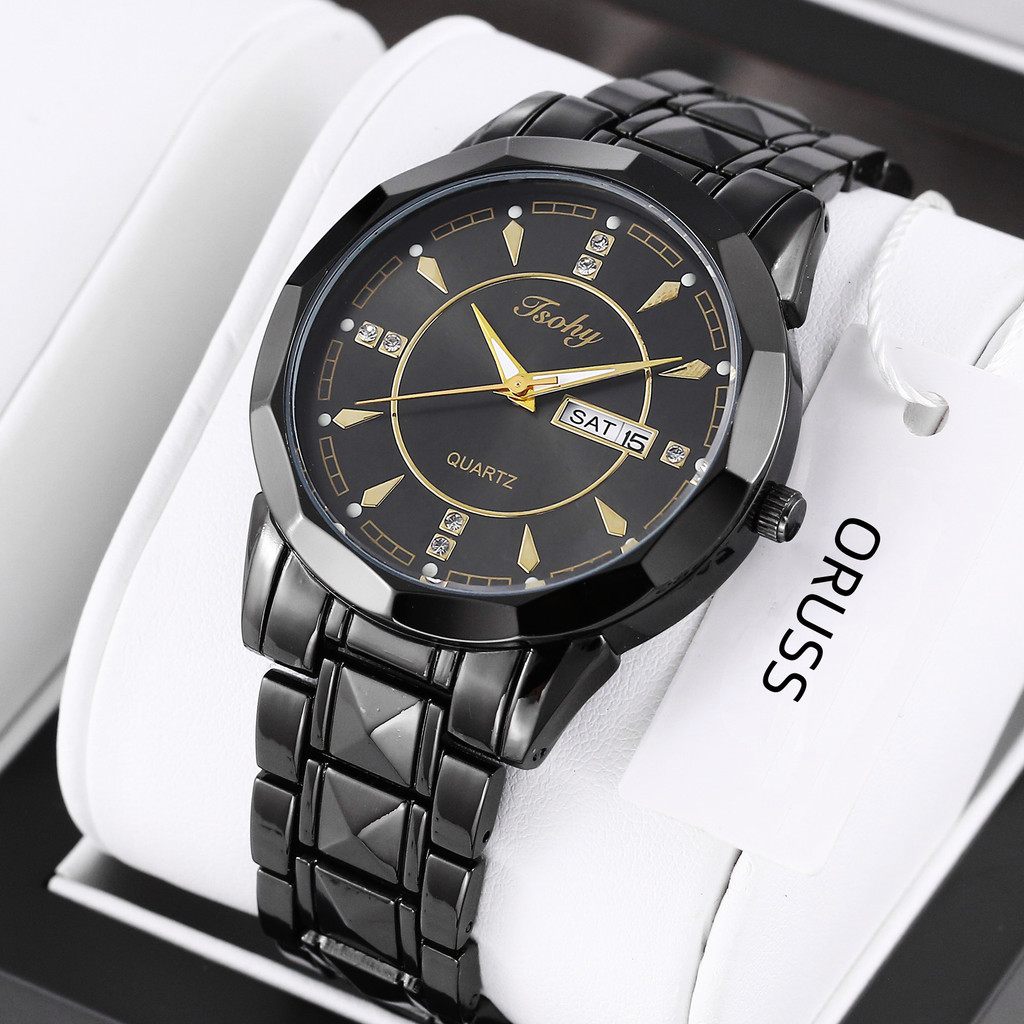 ORUSS Relógio Original de Aço Inoxidável de Luxo Calendário Duplo
