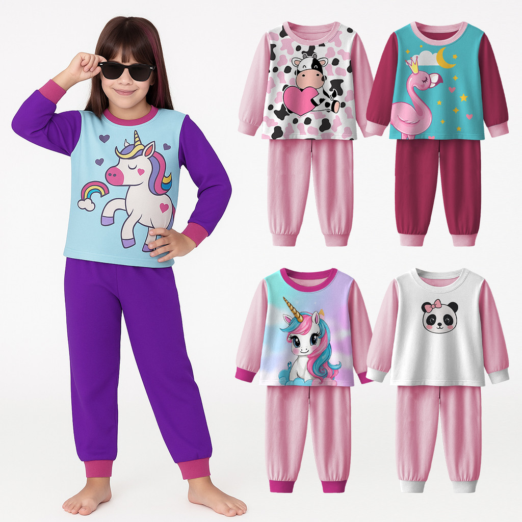 Kit 2 ou 6 Peças Pijama Infantil Menina Inverno – Manga Comprida – Conjunto Sortido 1 a 10 Anos em Oferta na Shopee