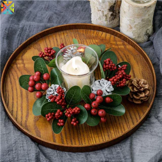 Decorações De Natal Artificial Baga Vermelha Vela Perfumada Castiçal Grinalda Mesa