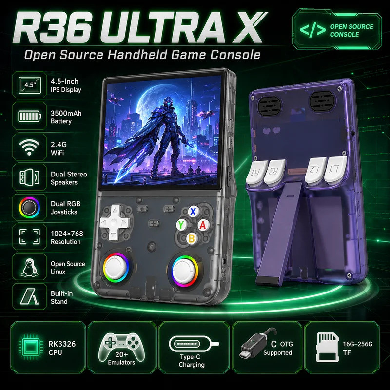 R36 Ultra X Jogador De Jogo Portátil 4.5 Polegada IPS OCA Tela