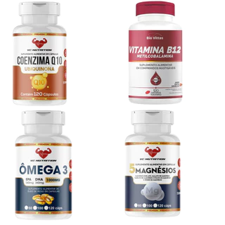 4 Potes - B12 + Ômega + 5M + Q10 - 480 capsulas - Original