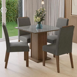 Conjunto Sala de Jantar Tampo de Vidro 4 Cadeiras Rustic/Cinza/Silver Sines Madesa em Oferta na Shopee
