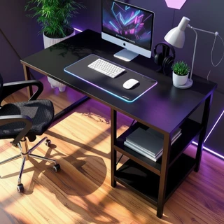 Mesa Escrivaninha com Nichos Home Office Estudo Escritório Industrial Preta