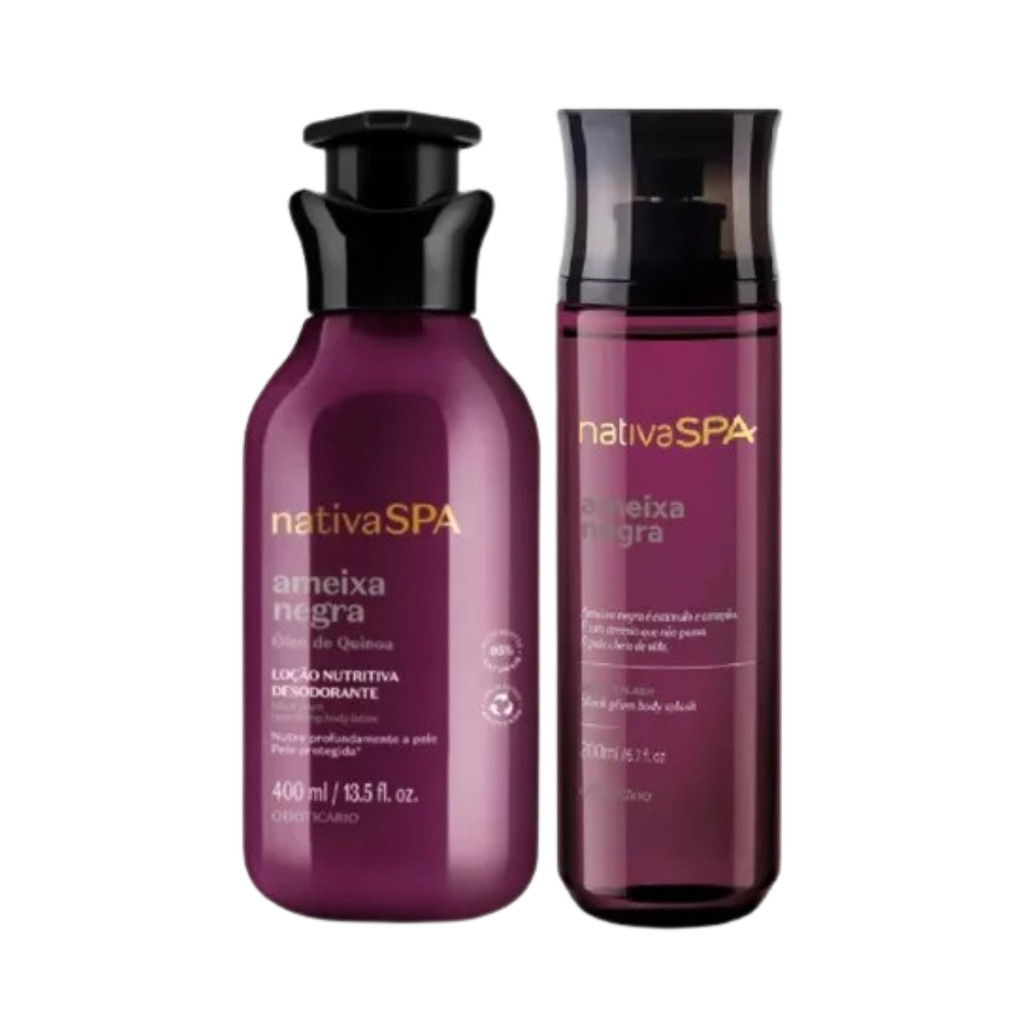 Kit Nativa SPA Ameixa Negra O Boticário | Loção Hidratante 400ml + Body Splash 200ml em Oferta na Shopee