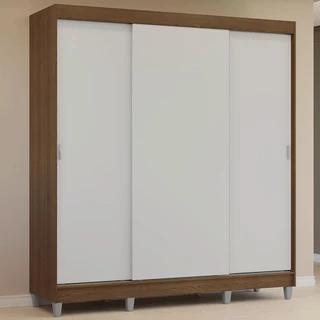 Guarda-Roupa Casal com Pés 3 Portas de Correr Rustic/Branco Reno Madesa em Oferta na Shopee