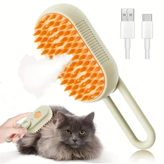 Escova Vapor 3 em 1 Elétrica p/ Cães e Gatos - Remove Pelo, Massagem, Pente p/ Pelos