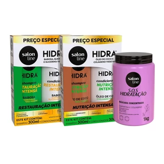 Kit com 2 Shampoos + 2 Condicionadores da linha Hidra + Máscara SOS Hidratação Bio-Reconstrução Salon Line em Oferta na Shopee