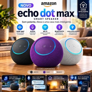 Amazon Echo Dot Max Alexa Caixa de Som Inteligente Bluetooth Wi-Fi Som 360° Casa Inteligente Original Controle por Voz!