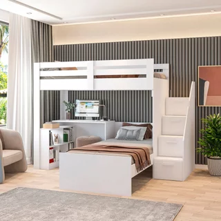 Beliche Multifuncional Solteiro Adulto com Escrivaninha Star Office Casatema MadeiraOriginals
