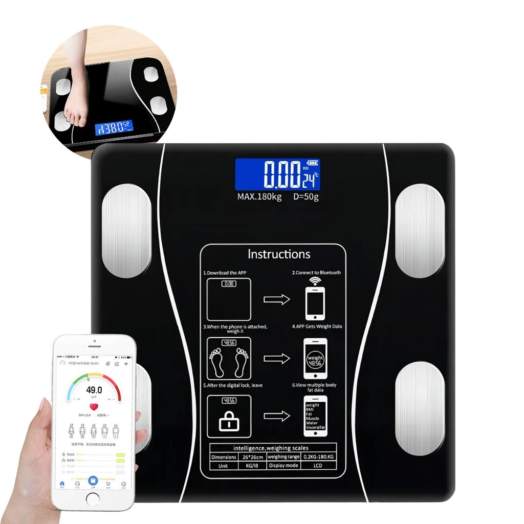 Balança Bioimpedância Digital Corporal Smart 180kg App Bluetooth ...