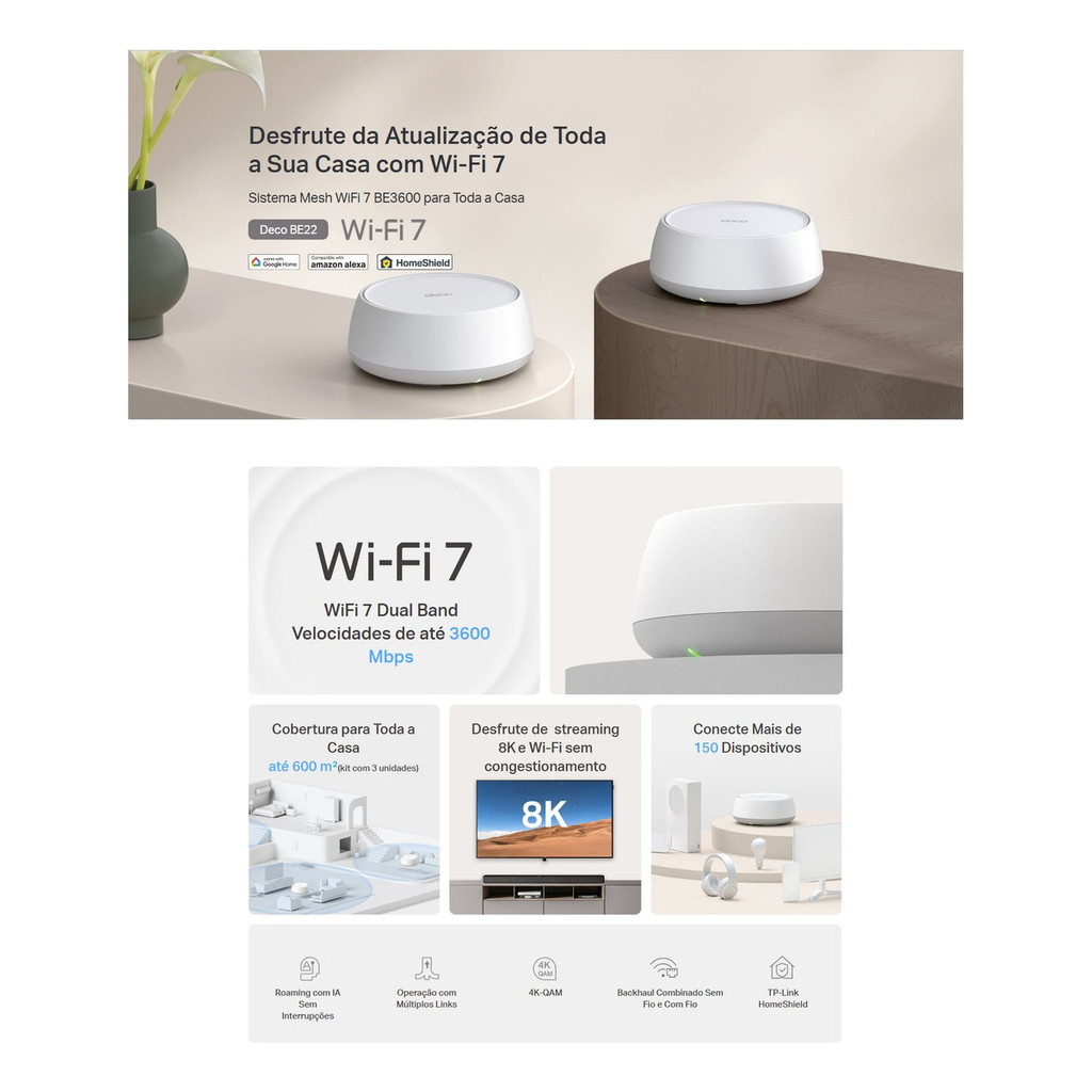 Roteador Tp-link Wifi7 Deco Be22(2-pack) Be3600 Mesh 3.6gbps
