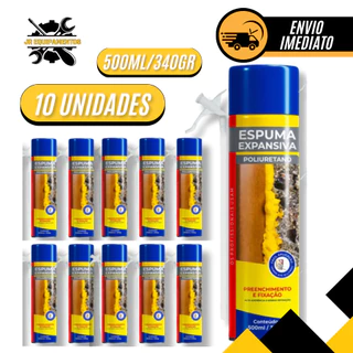 Kit 10 Unidades Espuma Expansiva Poliuretano Profissional 500Ml/340GR Com Aplicador