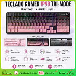 Teclado Gamer Sem Fio 3 Modos – Bluetooth + 2.4GHz + USB-C Com Sensação Mecânica, Design Elegante E Retroiluminado