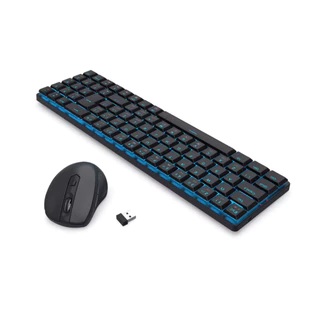 Kit Teclado e Mouse Mecânico Sem Fio Redragon Led Azul Preto Office BS-8772 BK