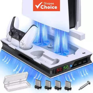 Suporte vertical de resfriamento para console de jogos PS5, dock de carregamento Dualsense e cooler para acessórios