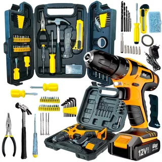 Kit Ferramentas Parafusadeira e Furadeira a Bateria WAP 12K3 e Maleta com Jogo de 200 Peça Titanium