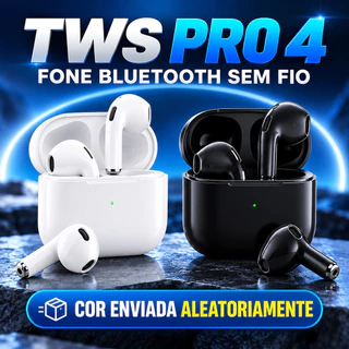 Fone de Ouvido Bluetooth TWS Pro 4 Sem Fio com Microfone Estojo Carregador Branco ou Preto