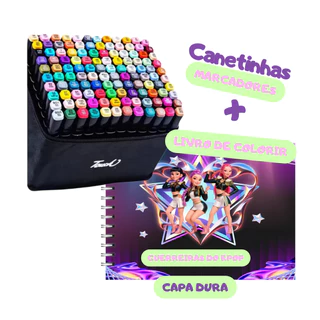 kit Livro de colorir Huntrix Kpop Hunters Capa Dura Holográfica + 12 canetinhas