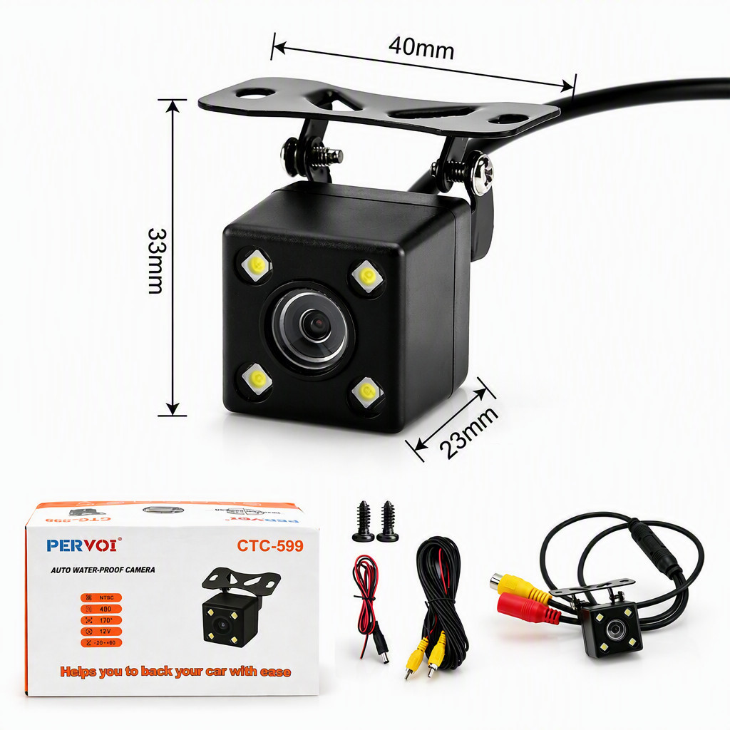 Camera de Re Quadrada 4 LEDs 480 Linhas Visao Noturna para Central Multimidia DVD
