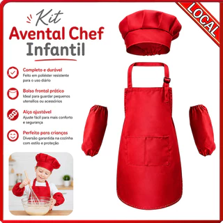 Avental de Chef infantil vermelho (avental, manga, chapéu) durável adequado para festa