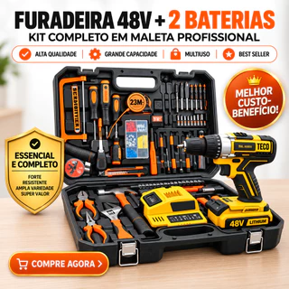 Parafusadeira Furadeira 48V Sem Fio Profissional com 2 Baterias Inclusas Kit Completo