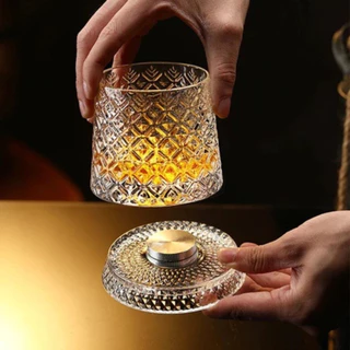 Copos De Uísque Rotativo Vidro Com Base De 360 Graus De Rotação Rum De Cristal Para Coquetel Beber Luz de Led
