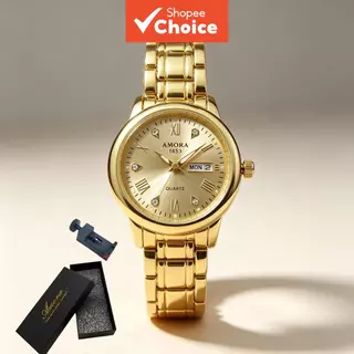Relógio redondo com diamantes, estilo empresarial, quartzo, resistente à água. Versátil para várias ocasiões, com função