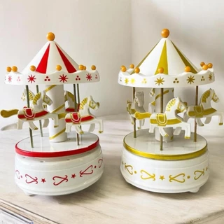 Enfeite de Natal Carrossel Natalino Caixa MusicalDecoração Quarto de Bebê Cavalinhos de Corda 20cm