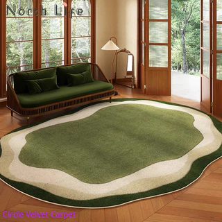 Retro Verde Floresta Gramado Círculo Veludo Tapete Sala De Estar Mesa Café Antiderrapante Resistente Ao Desgaste Quarto 