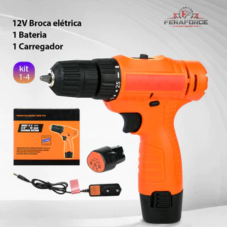 Parafusadeira Furadeira Elétrica 12V Sem Fio Bivolt C/ 1 Bateria Lítio 2 Velocidades Profissional