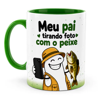 Caneca Dia dos Pais 325ml Presente para Pai Pescador Caneca Engraçada Meu Pai Tirando Foto com o Peixe Cerâmica