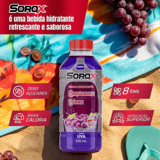 Bebida Hidrotônica Sorox Uva 550ml - Zero Açúcar e Baixa Caloria Pack C/6