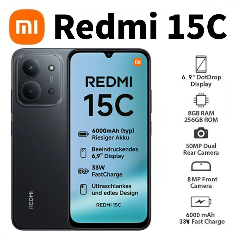 Celular Xiaomi Redmi 15C Dual SIM de 256GB 8GB RAM de 6.9 50MP 8MP Bateria 6000mAh Proteção IP64 Lançamento 2025