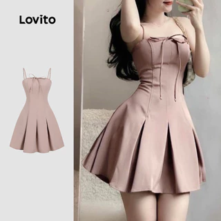 Lovito Vestido Elegante com Pregas Laço Na Frente para Deslocamento Primavera/verão Vestido Caqui L155ED1935